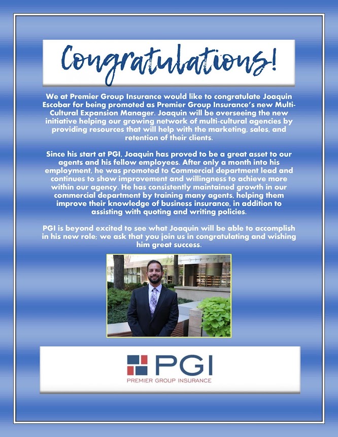 05/27/2021 - PGI Congratulates Joaquin Escobar on his promotion as our new Multi-Cultural Expansion Manager!